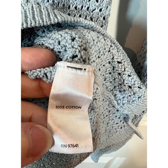 J Jill Sweater Womens Small Crochet Open Knit 100% Cotton Tassels Light Blue - Picture 8 of 9